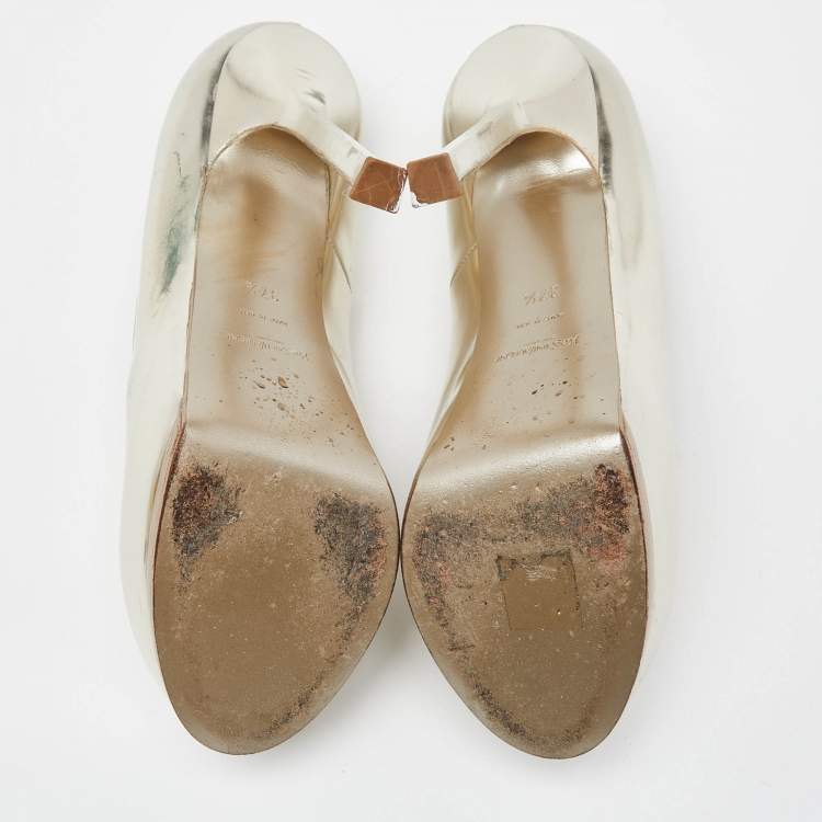 Pre Owned Yves Saint Laurent Light Gold Leather Tribtoo Platform Pumps Size 37.5