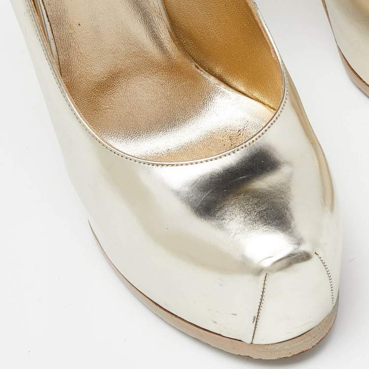Pre Owned Yves Saint Laurent Light Gold Leather Tribtoo Platform Pumps Size 37.5