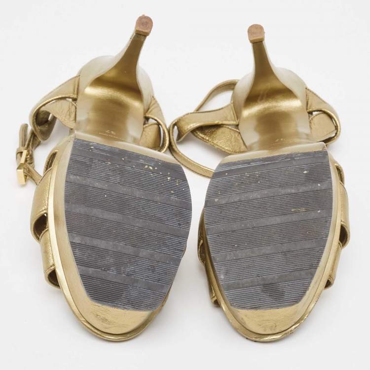 Pre Owned Yves Saint Laurent Metallic Leather Tribute Sandals Size 37