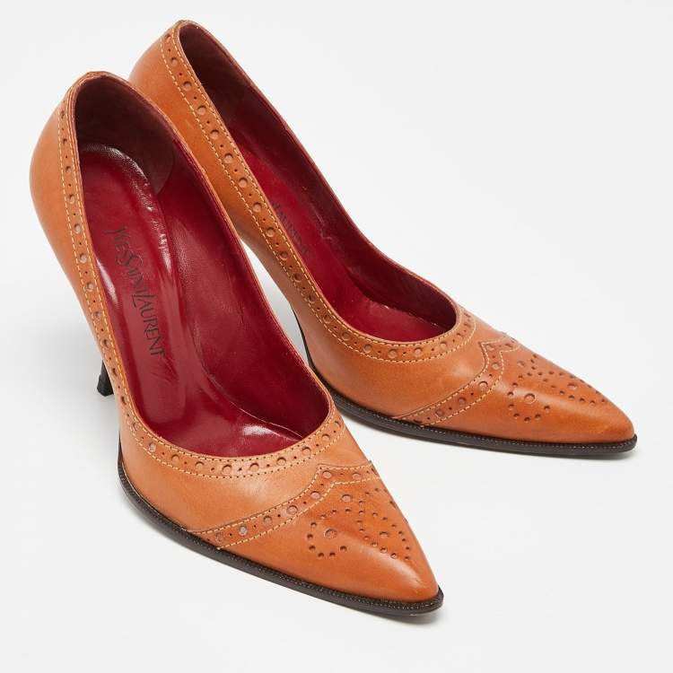 Pre Owned Yves Saint Laurent Tan Pointed Toe Pumps Size 38