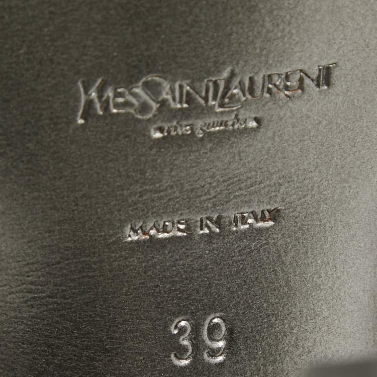 Pre Owned Yves Saint Laurent Metallic Grey Leather Tribute Sandals Size 39