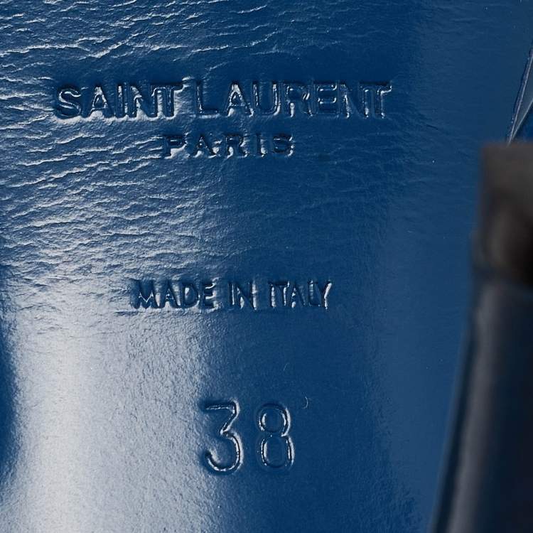 Pre Owned Yves Saint Laurent Blue Patent Tribute Sandals Size 38
