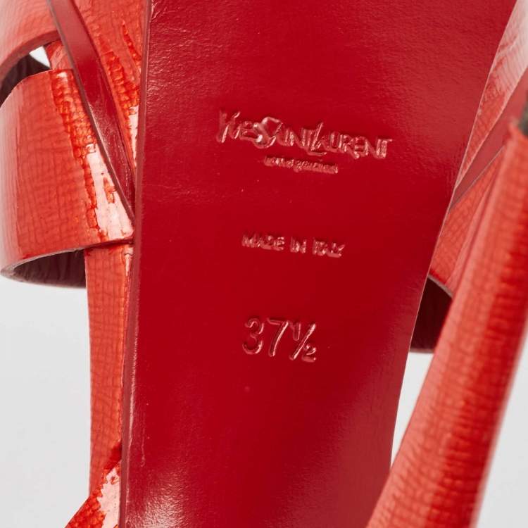 Pre Owned Yves Saint Laurent Red Patent Leather Tribute Sandals Size 37.5