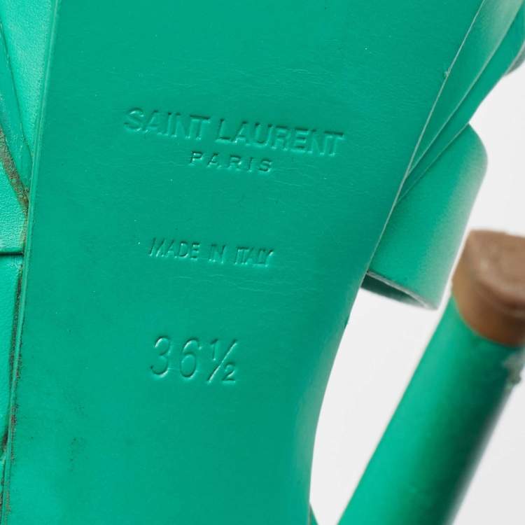 Pre Owned Saint Laurent Green Leather  Tribute Ankle Strap Sandals Size 36.5