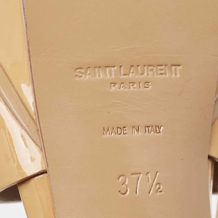 Pre Owned Yves Saint Laurent Beige Patent Leather Tribute Platform Sandals Size 37.5