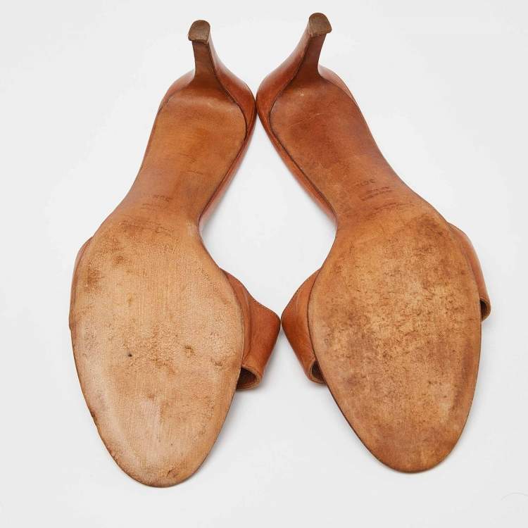 Pre Owned Yves Saint Laurent Brown Leather Open Toe Slide Sandals Size 38.5