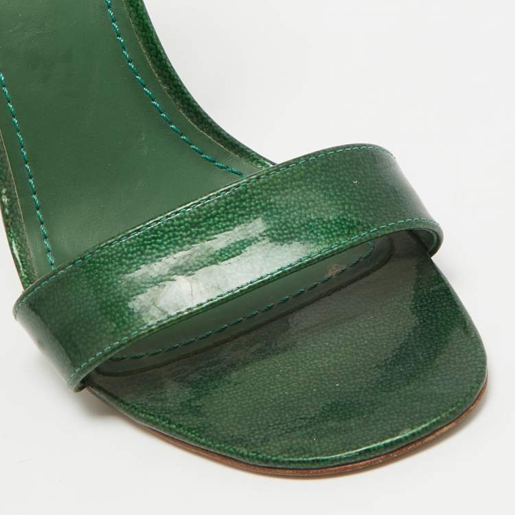 Pre Owned Yves Saint Laurent Green Patent Leather Ankle Wrap Sandals Size 39