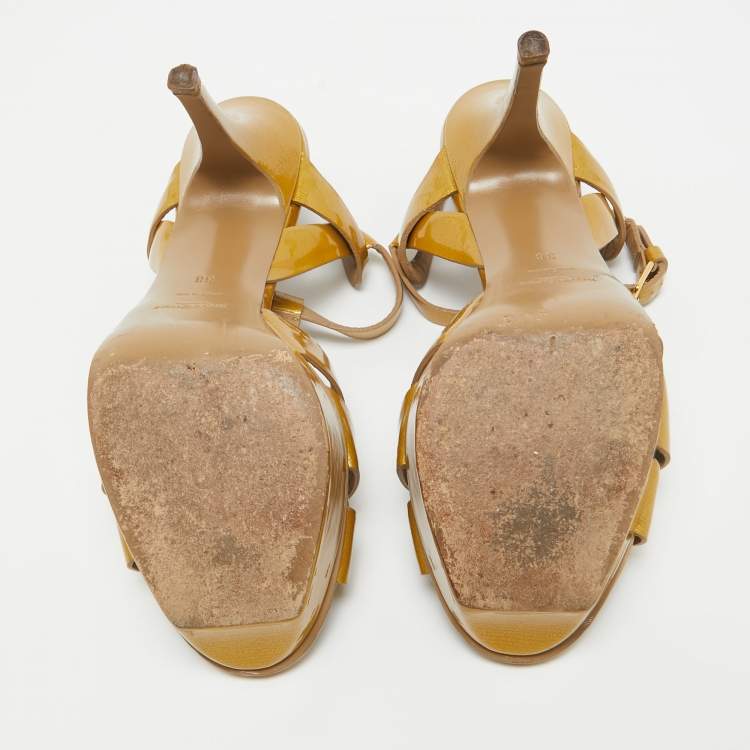 Pre Owned Yves Saint Laurent Yellow Patent Leather Tribute Sandals Size 38