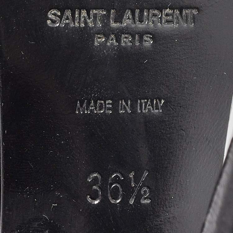 Pre Owned Yves Saint Laurent Black Textured Patent Leather Tribute Platform Ankle Strap Sandals Size 36.5