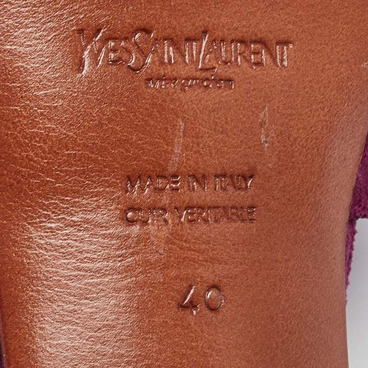 Pre Owned Yves Saint Laurent Purple Suede Buckle Detail Platform Ankle Strap Sandals Size 40
