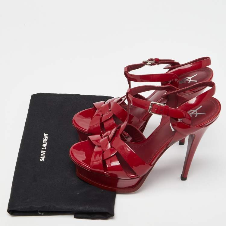 Pre Owned Yves Saint Laurent Red Patent Leather Tribute Platform Sandals Size 37