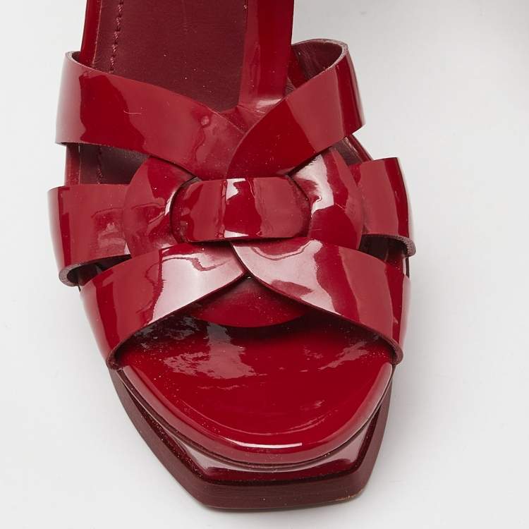 Pre Owned Yves Saint Laurent Red Patent Leather Tribute Platform Sandals Size 37