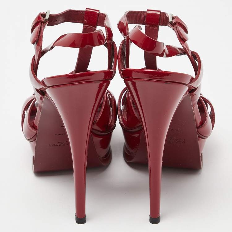 Pre Owned Yves Saint Laurent Red Patent Leather Tribute Platform Sandals Size 37