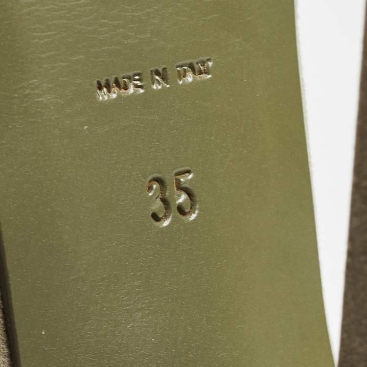 Pre Owned Yves Saint Laurent Army Green Suede Tribtoo Slingback Pumps Size 35
