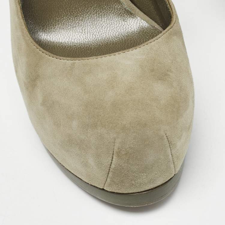 Pre Owned Yves Saint Laurent Army Green Suede Tribtoo Slingback Pumps Size 35