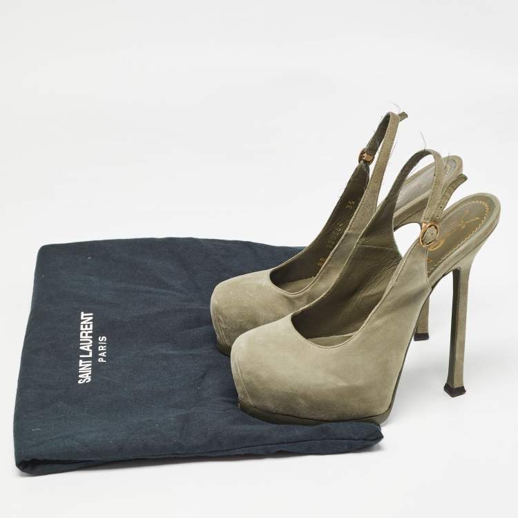 Pre Owned Yves Saint Laurent Army Green Suede Tribtoo Slingback Pumps Size 35