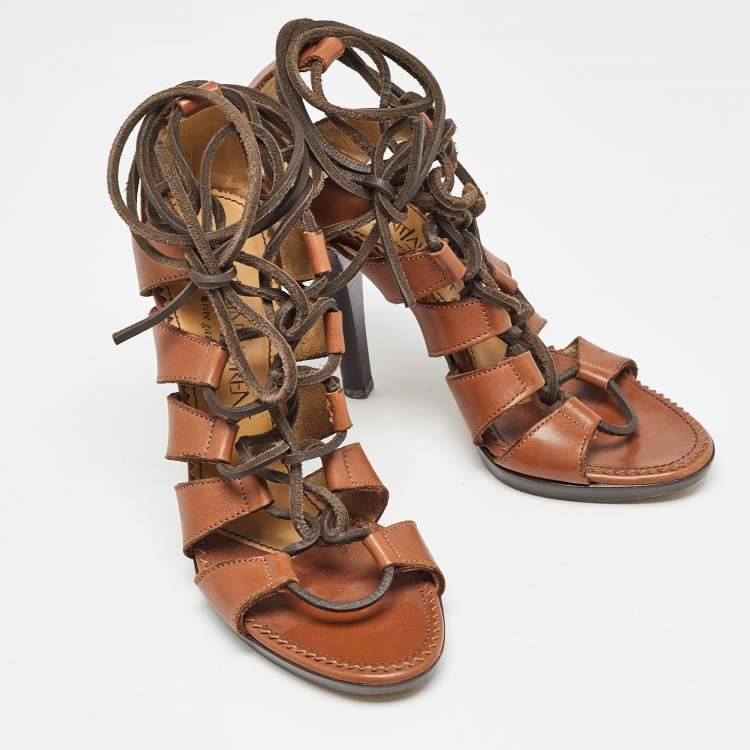 Pre Owned Yves Saint Laurent Brown Leather Gladiator Sandals Size 37.5 