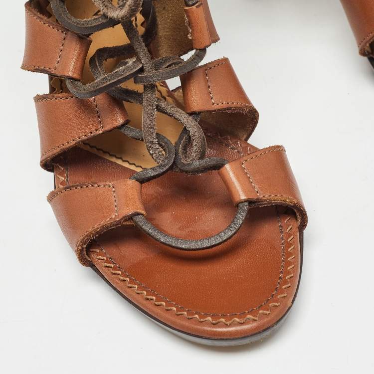 Pre Owned Yves Saint Laurent Brown Leather Gladiator Sandals Size 37.5 