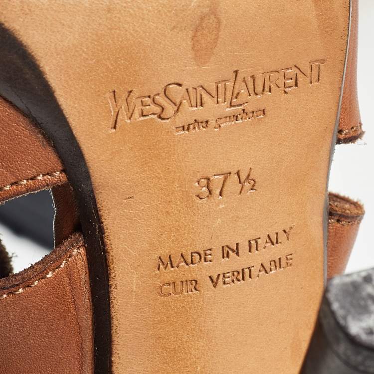 Pre Owned Yves Saint Laurent Brown Leather Gladiator Sandals Size 37.5 