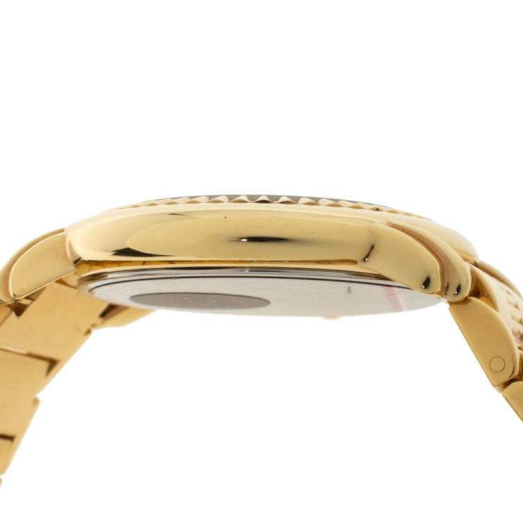 Pre Owned Yves Saint Laurent White Yellow Gold Plated Herrenuhr 2Y01 Unisex Wristwatch 37 mm