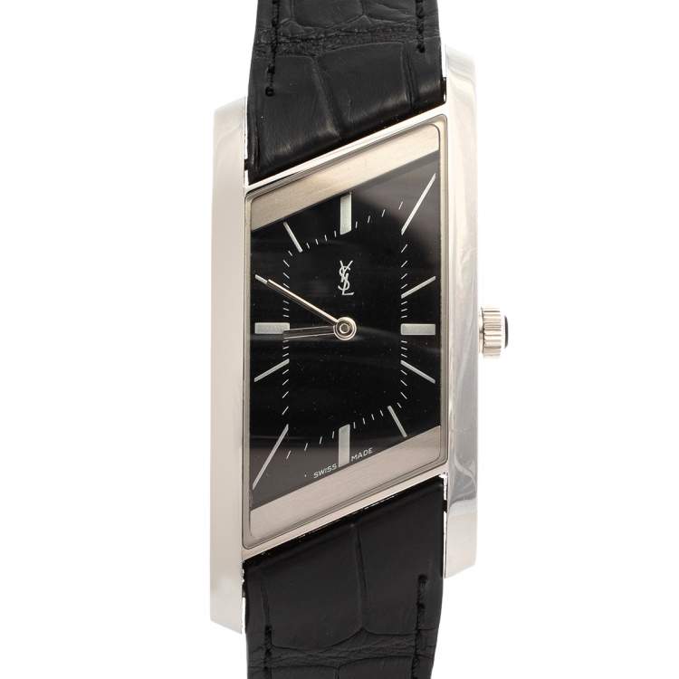 Pre Owned Yves Saint Laurent Black Stainless Steel Rive Gauche Women's Wristwatch 24 mm