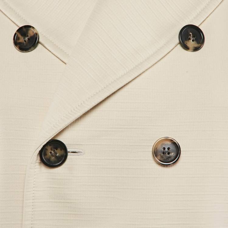 Pre Owned Saint Laurent Cream Textured Cotton Double Breasted Jacket S