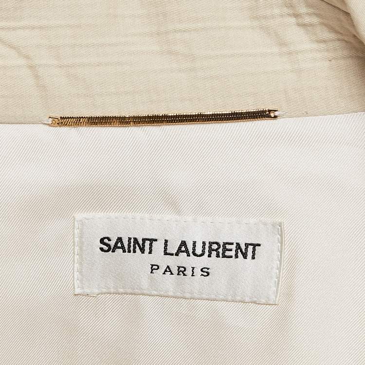 Pre Owned Saint Laurent Cream Textured Cotton Double Breasted Jacket S