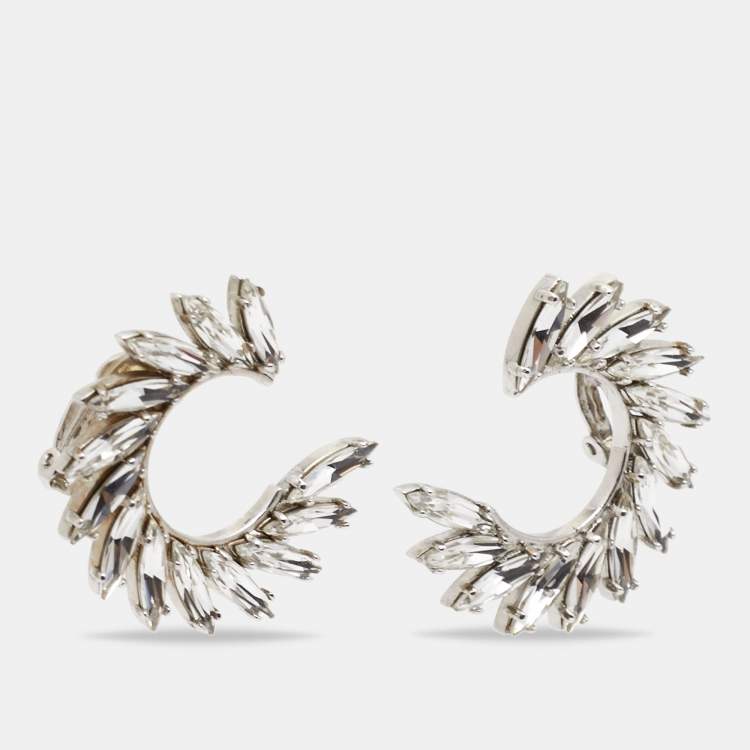 Pre Owned Yves Saint Laurent Silver Tone Crystal Wreath Circle Clip-On Earrings