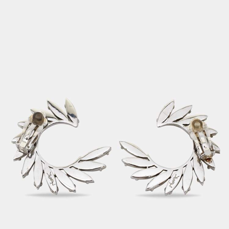 Pre Owned Yves Saint Laurent Silver Tone Crystal Wreath Circle Clip-On Earrings