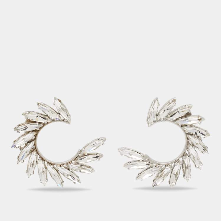 Pre Owned Yves Saint Laurent Silver Tone Crystal Wreath Circle Clip-On Earrings