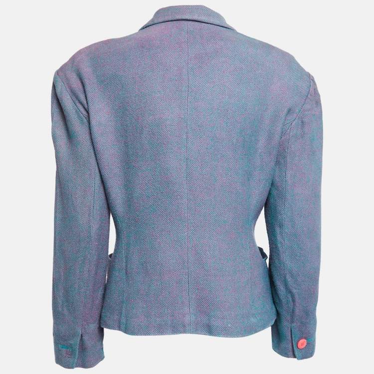 Pre Owned Yves Saint Laurent Variation Blue/Pink Wool Double Breasted Blazer M