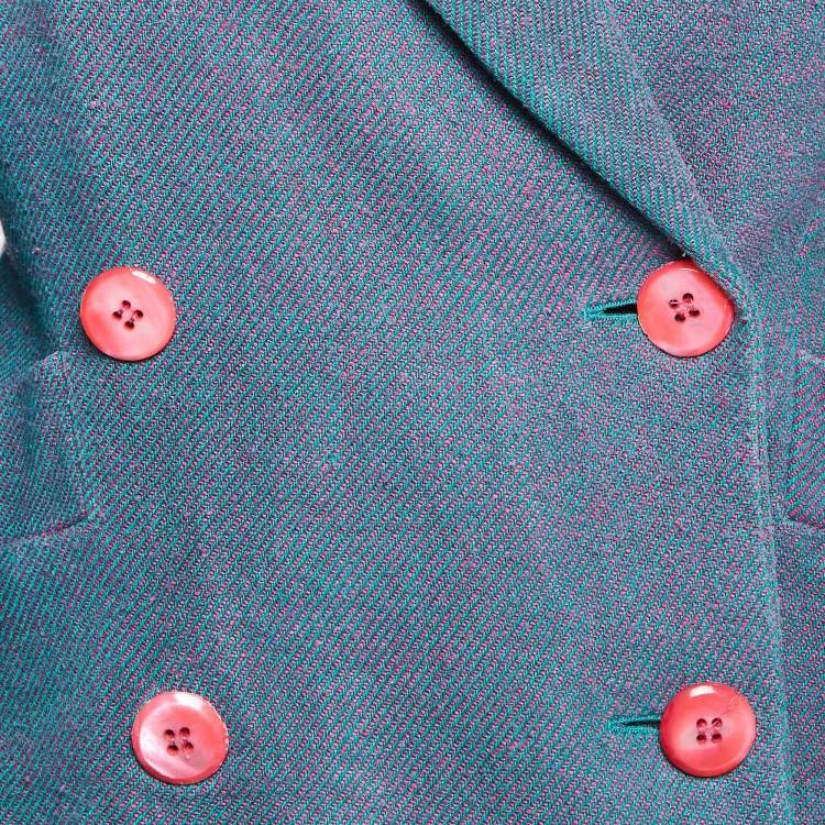 Pre Owned Yves Saint Laurent Variation Blue/Pink Wool Double Breasted Blazer M