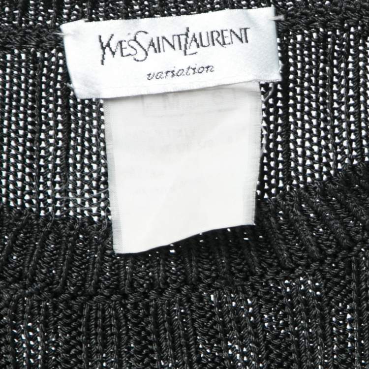 Pre Owned Yves Saint Laurent Variation Black Knit Short Sleeve Top M