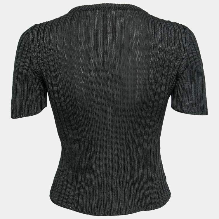 Pre Owned Yves Saint Laurent Variation Black Knit Short Sleeve Top M