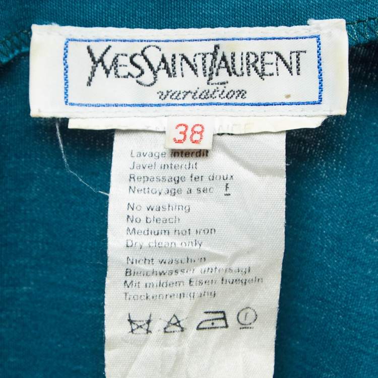 Pre Owned Yves Saint Laurent Variation Teal Blue Jersey Wrap Cardigan M