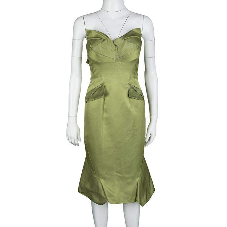 Pre Owned Zac Posen SS'13 Linden Green Strapless Dress S