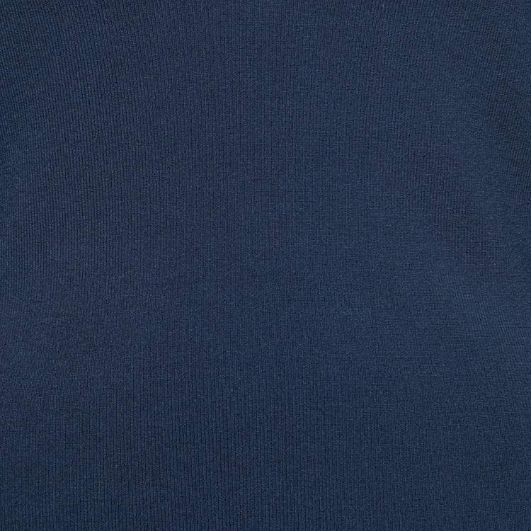 مملوكة مسبقًا Zac Posen Navy Blue Stretch Knit Sheer Pointelle Trim Long Sleeve Midi Dress M