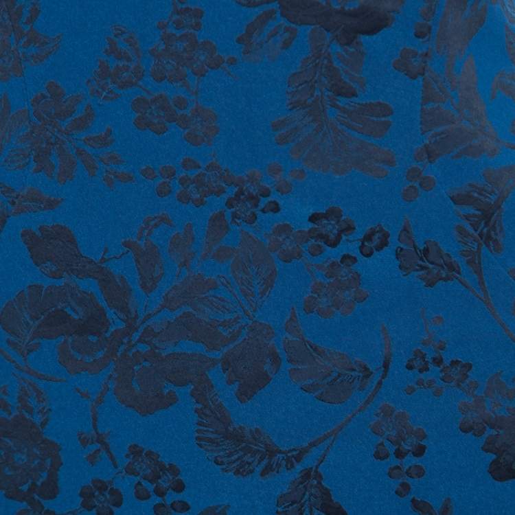 Pre Owned Zac Posen Royal Blue Floral Jacquard Cap Sleeve Mermaid Gown XL