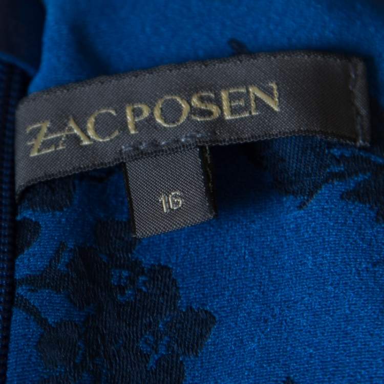 Pre Owned Zac Posen Royal Blue Floral Jacquard Cap Sleeve Mermaid Gown XL