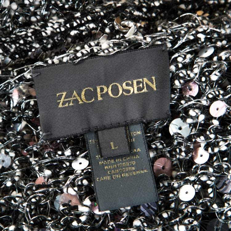 مملوكة مسبقًا Zac Posen Silver Sequin Embellished Knit Long Sleeve Cardigan L 