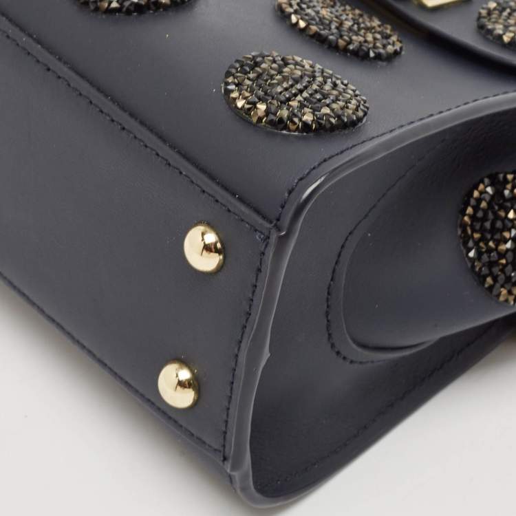 مملوكة مسبقًا Zac Posen Navy Blue Leather Mini Eartha Iconic Top Handle Bag