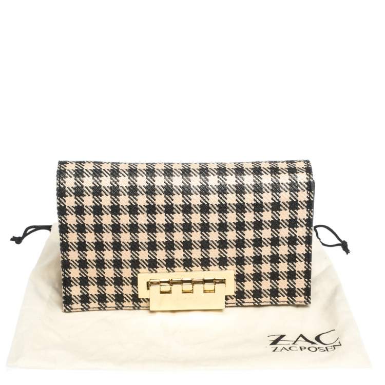 Pre Owned Zac Posen Black/White Gingham Straw and Leather Earthette Clutch