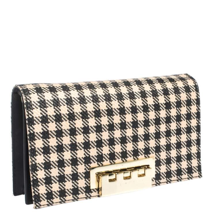 Pre Owned Zac Posen Black/White Gingham Straw and Leather Earthette Clutch