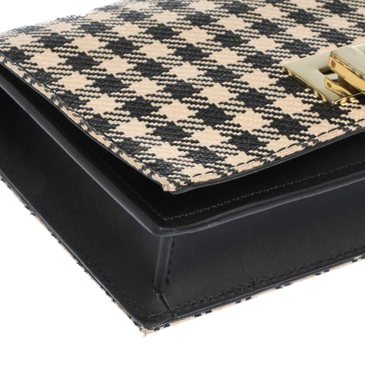 Pre Owned Zac Posen Black/White Gingham Straw and Leather Earthette Clutch
