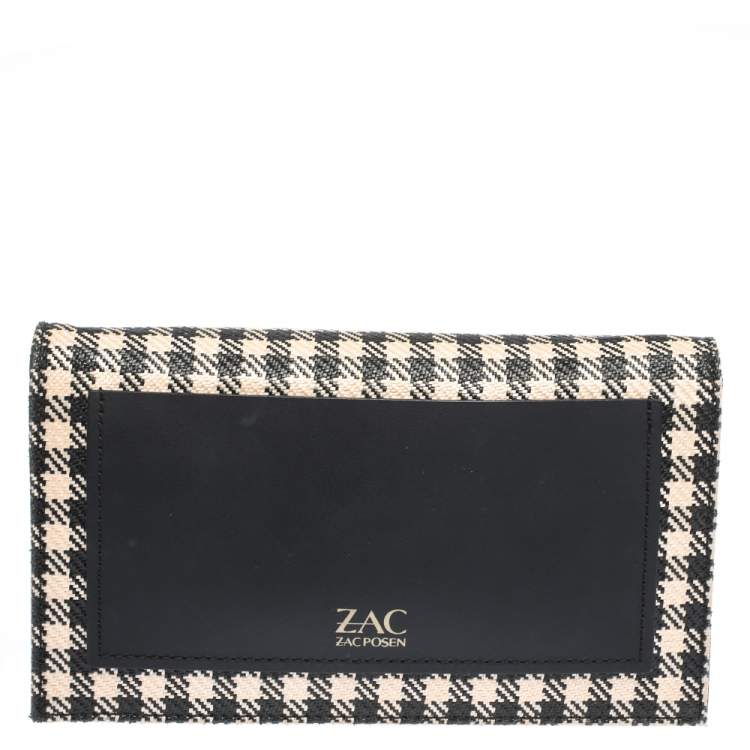 Pre Owned Zac Posen Black/White Gingham Straw and Leather Earthette Clutch