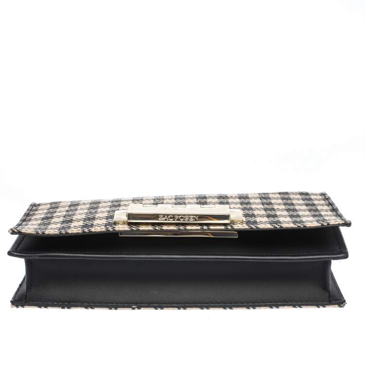Pre Owned Zac Posen Black/White Gingham Straw and Leather Earthette Clutch