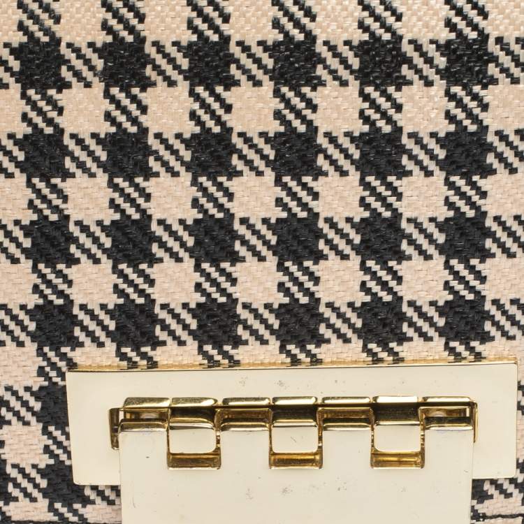 Pre Owned Zac Posen Black/White Gingham Straw and Leather Earthette Clutch