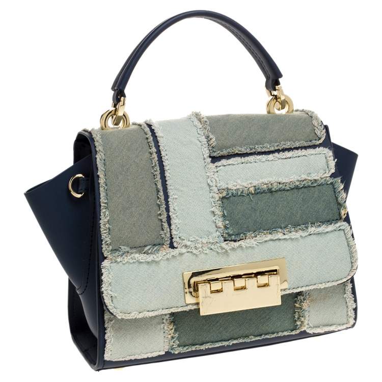 Pre Owned Zac Posen Blue Denim and Leather Eartha Patchwork Top Handle Bag