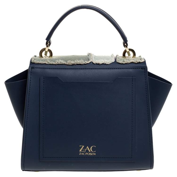 Pre Owned Zac Posen Blue Denim and Leather Eartha Patchwork Top Handle Bag