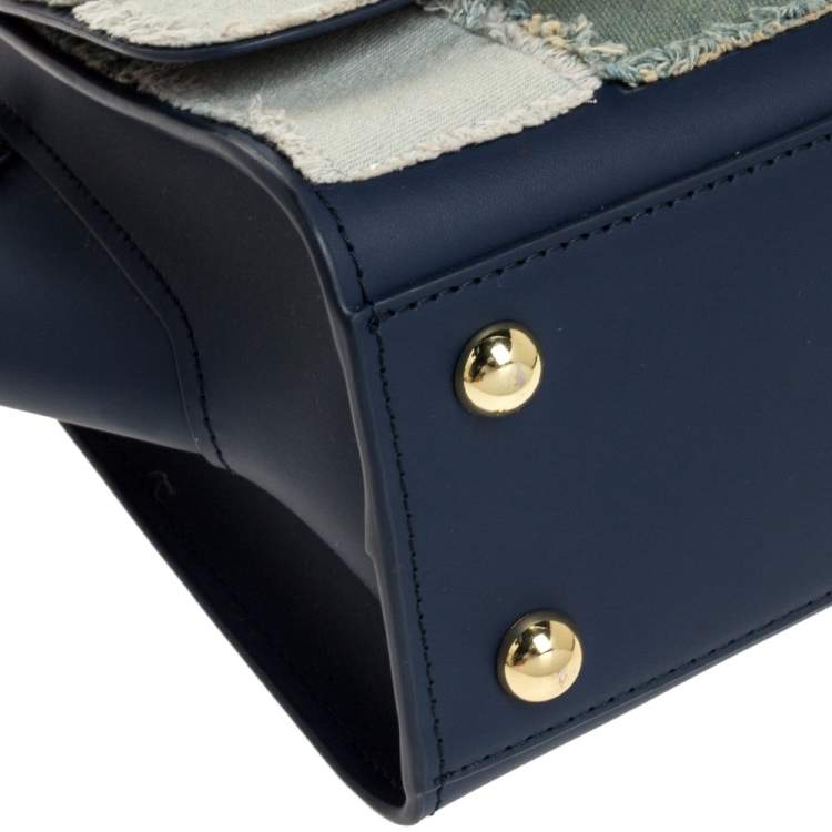 Pre Owned Zac Posen Blue Denim and Leather Eartha Patchwork Top Handle Bag